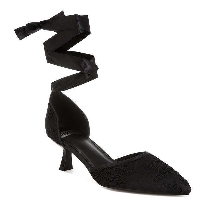 lace kitten heel sandals#color_black