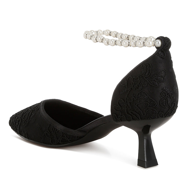 lace kitten heel sandals#color_black