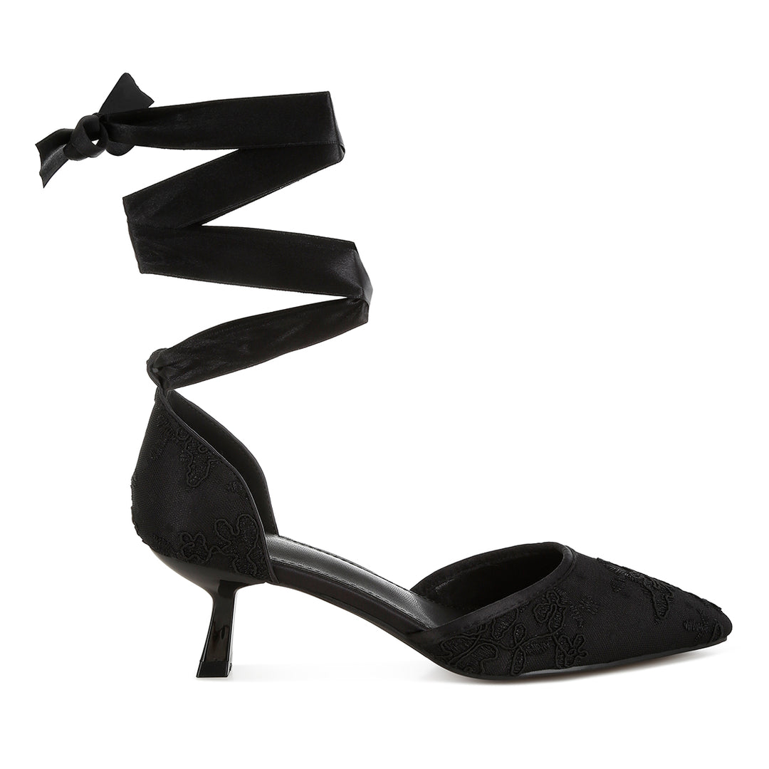 lace kitten heel sandals#color_black