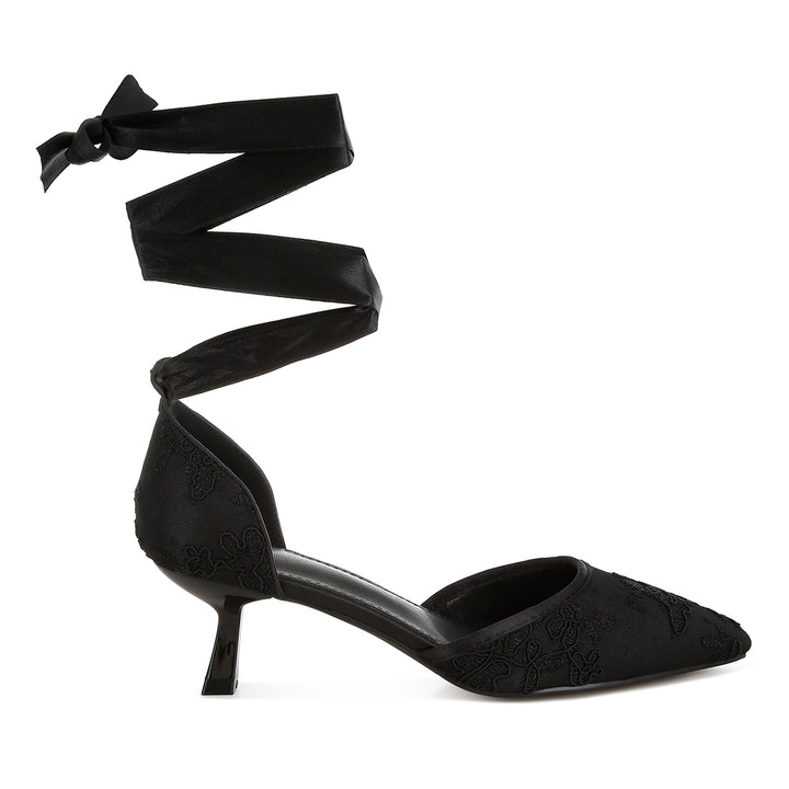lace kitten heel sandals#color_black