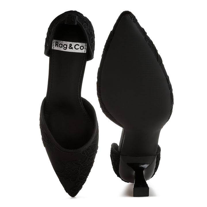 lace kitten heel sandals#color_black