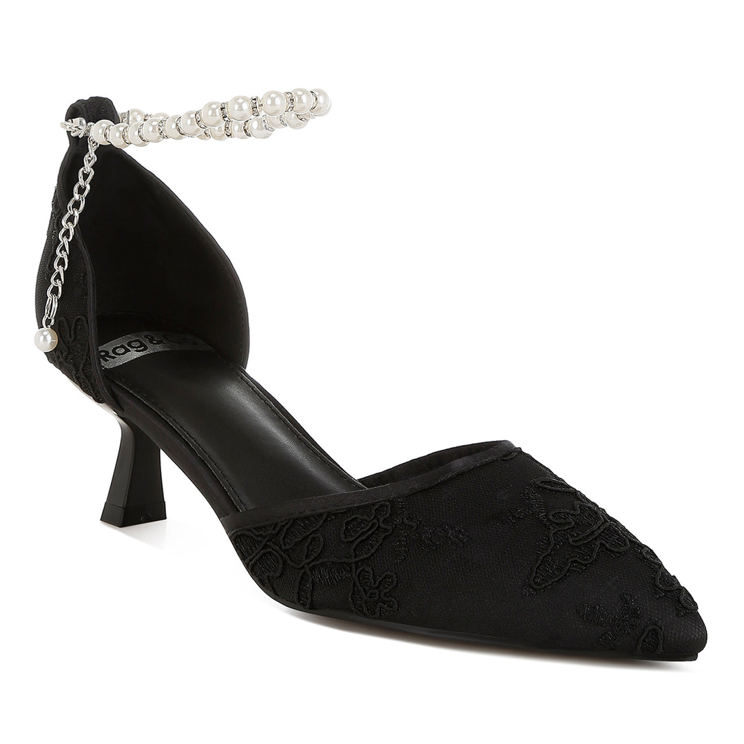 lace kitten heel sandals#color_black