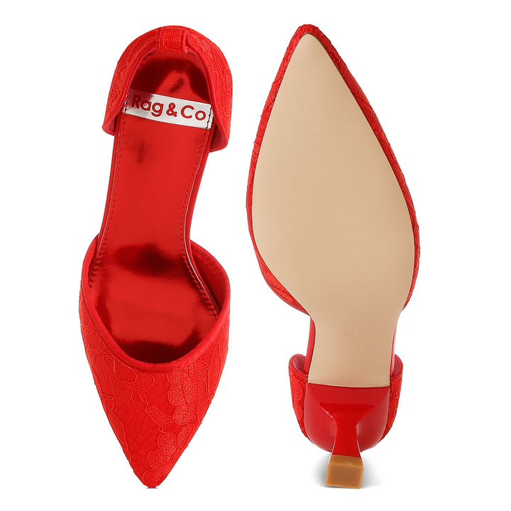 lace kitten heel sandals#color_red