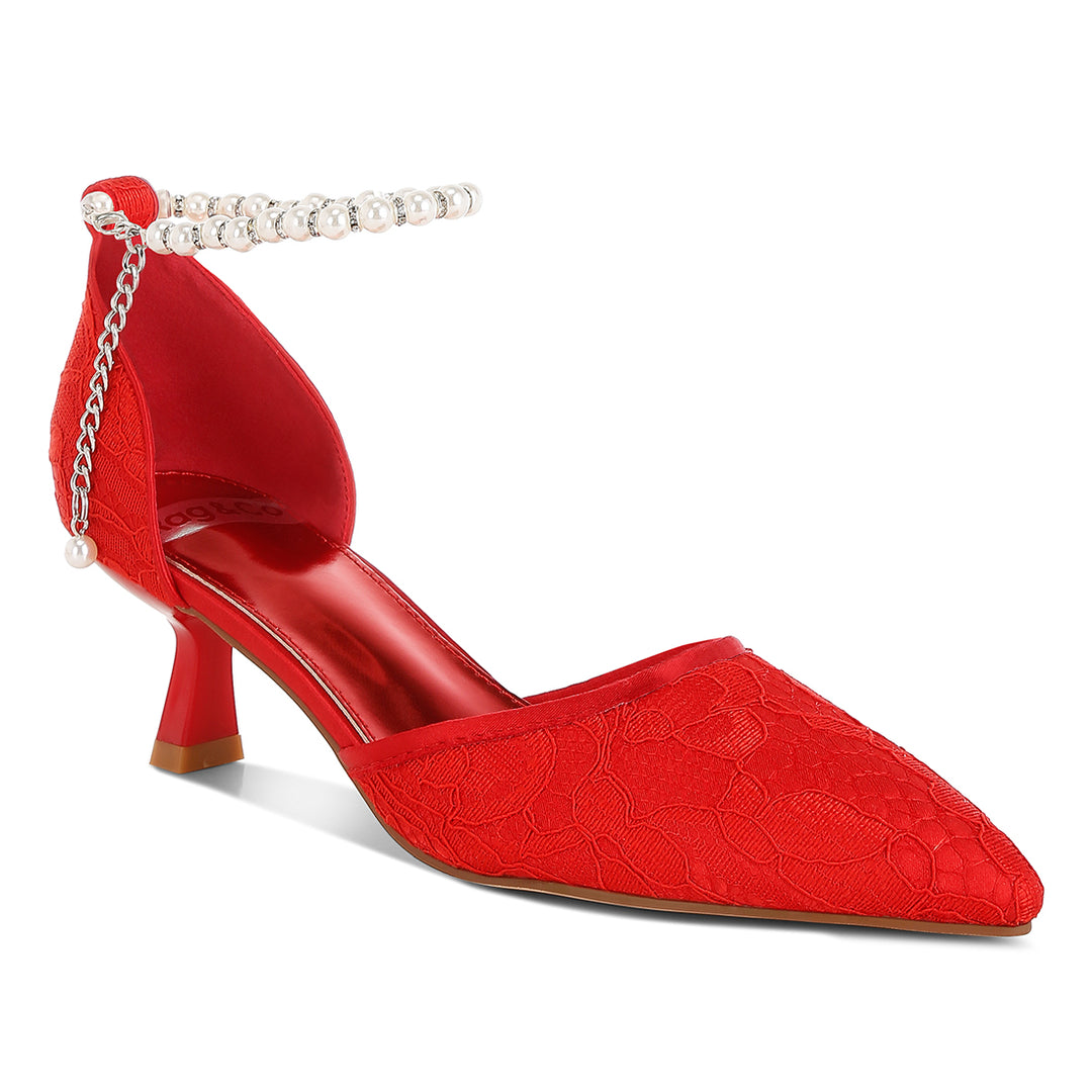 lace kitten heel sandals#color_red