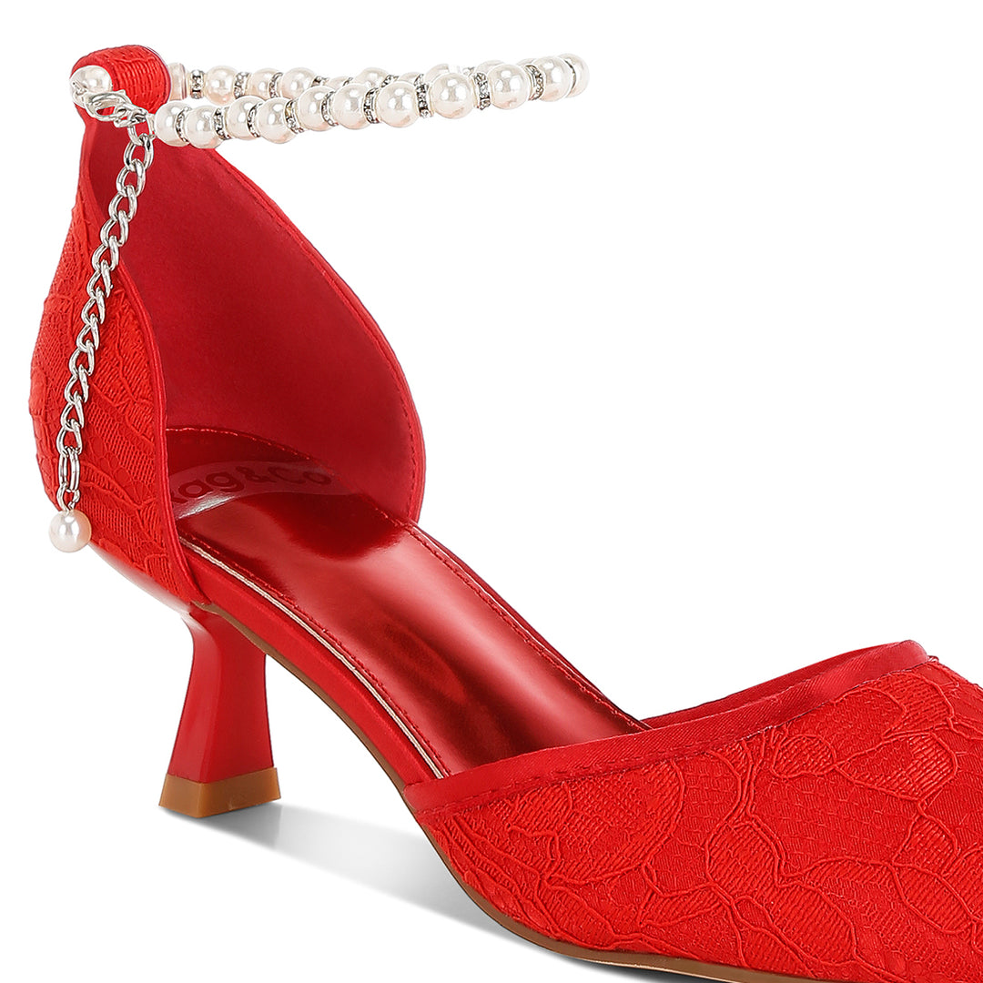 lace kitten heel sandals#color_red
