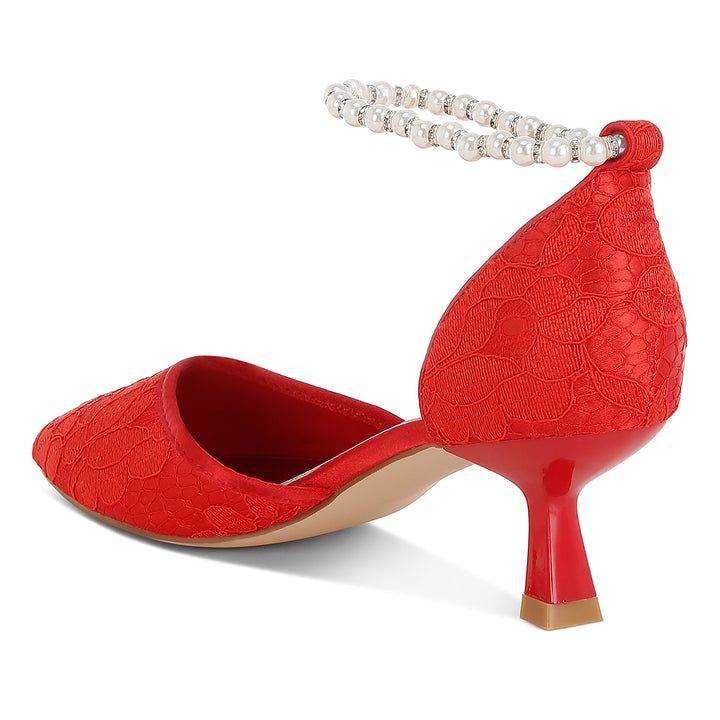 lace kitten heel sandals#color_red