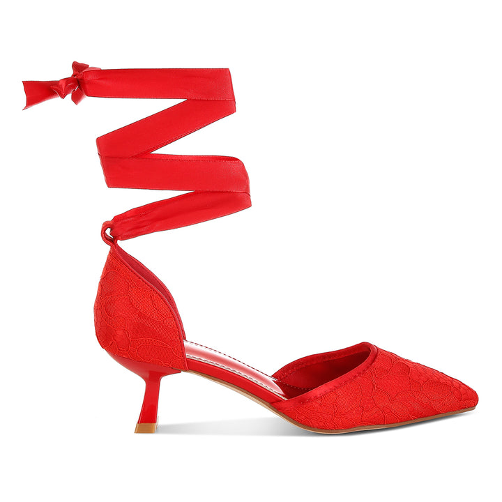 lace kitten heel sandals#color_red