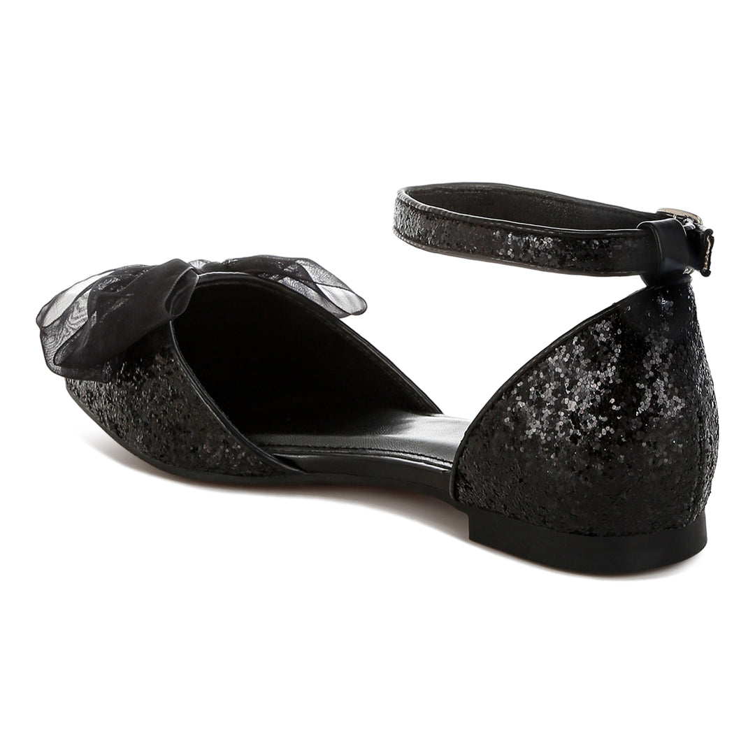 sheer bow detail glitter flat sandals#color_black