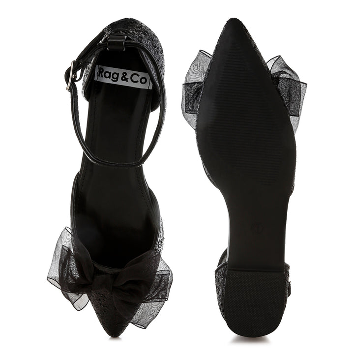 sheer bow detail glitter flat sandals#color_black