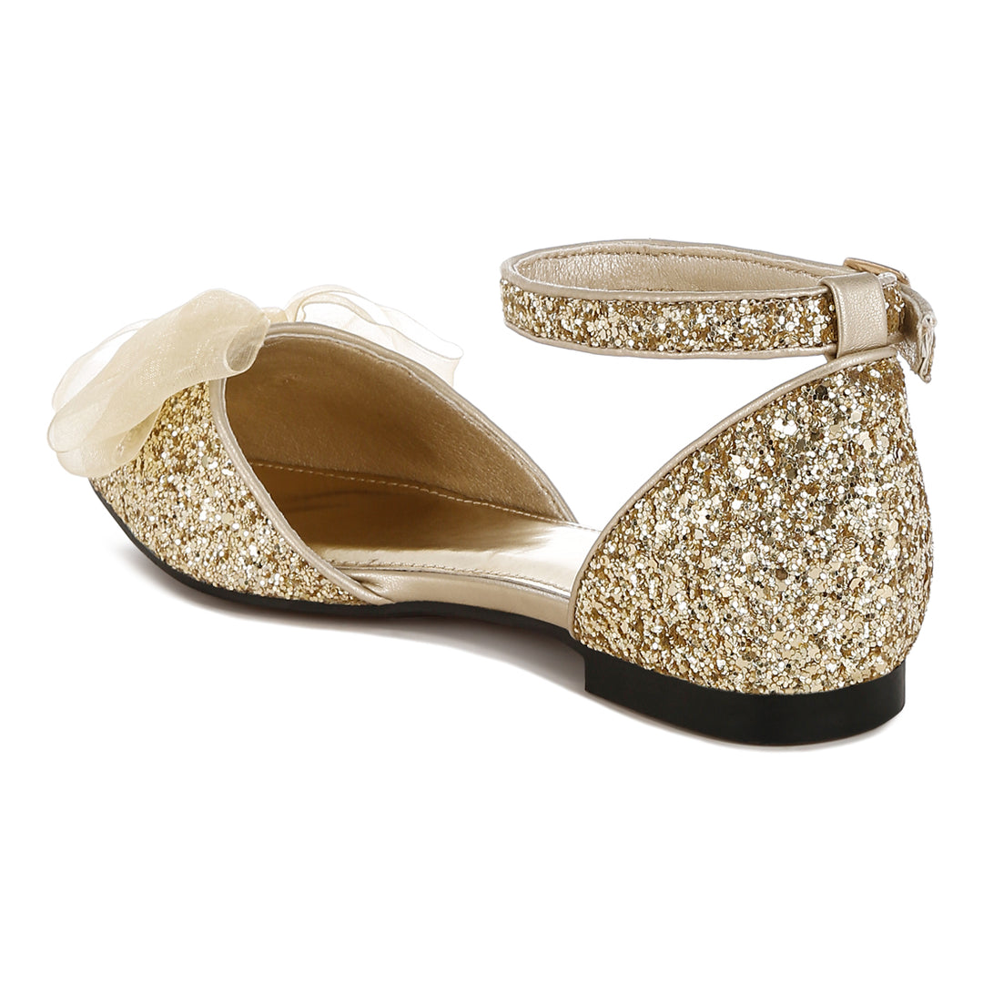 sheer bow detail glitter flat sandals#color_gold