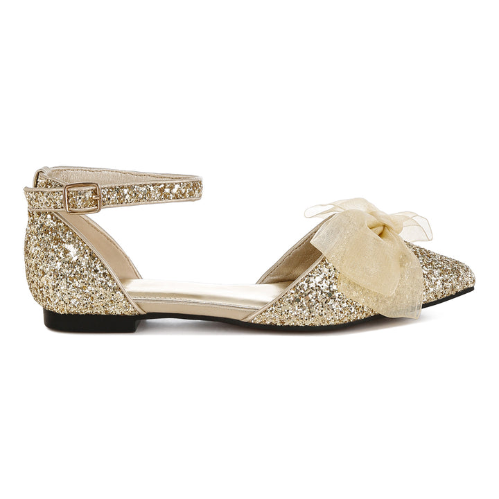 sheer bow detail glitter flat sandals#color_gold