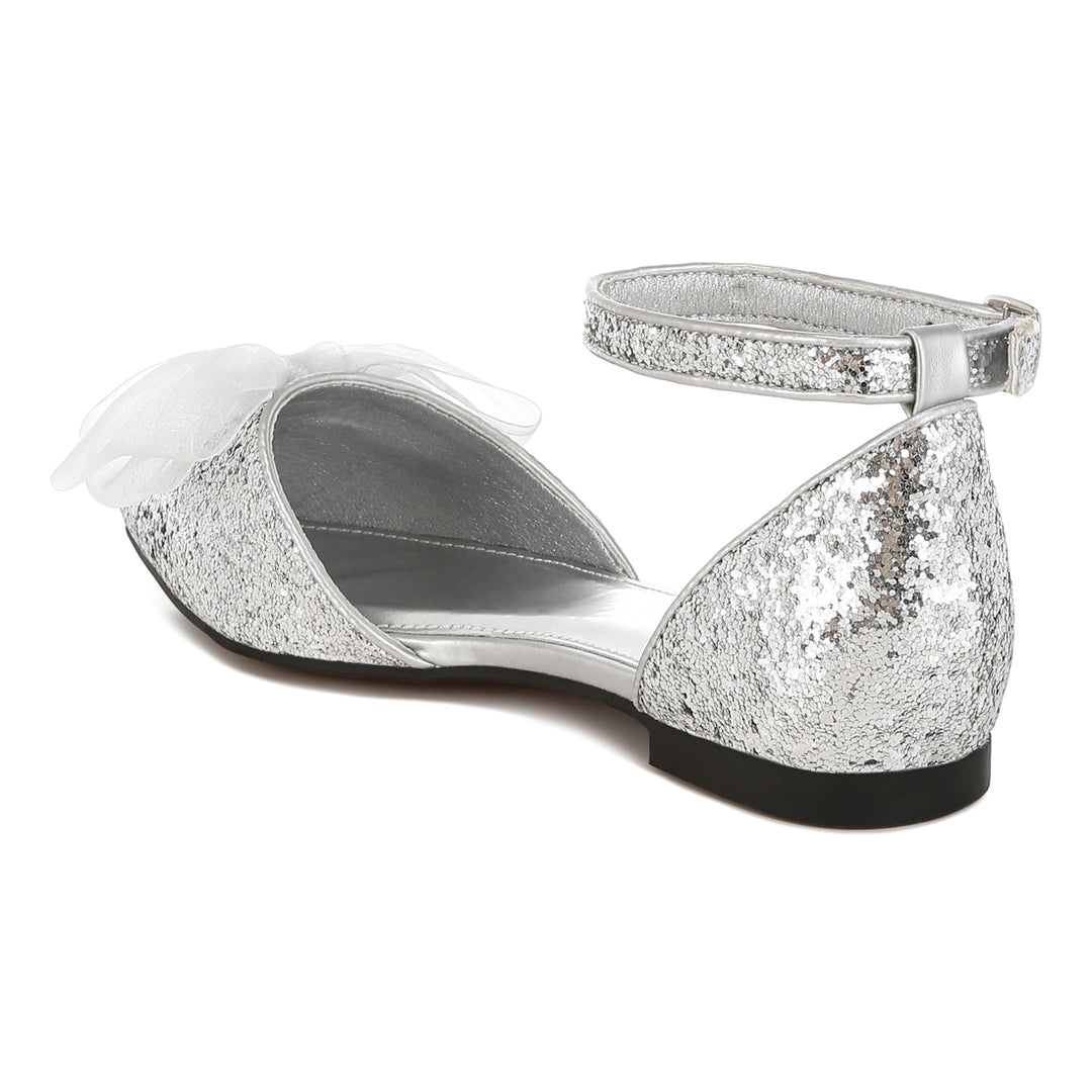 sheer bow detail glitter flat sandals#color_silver
