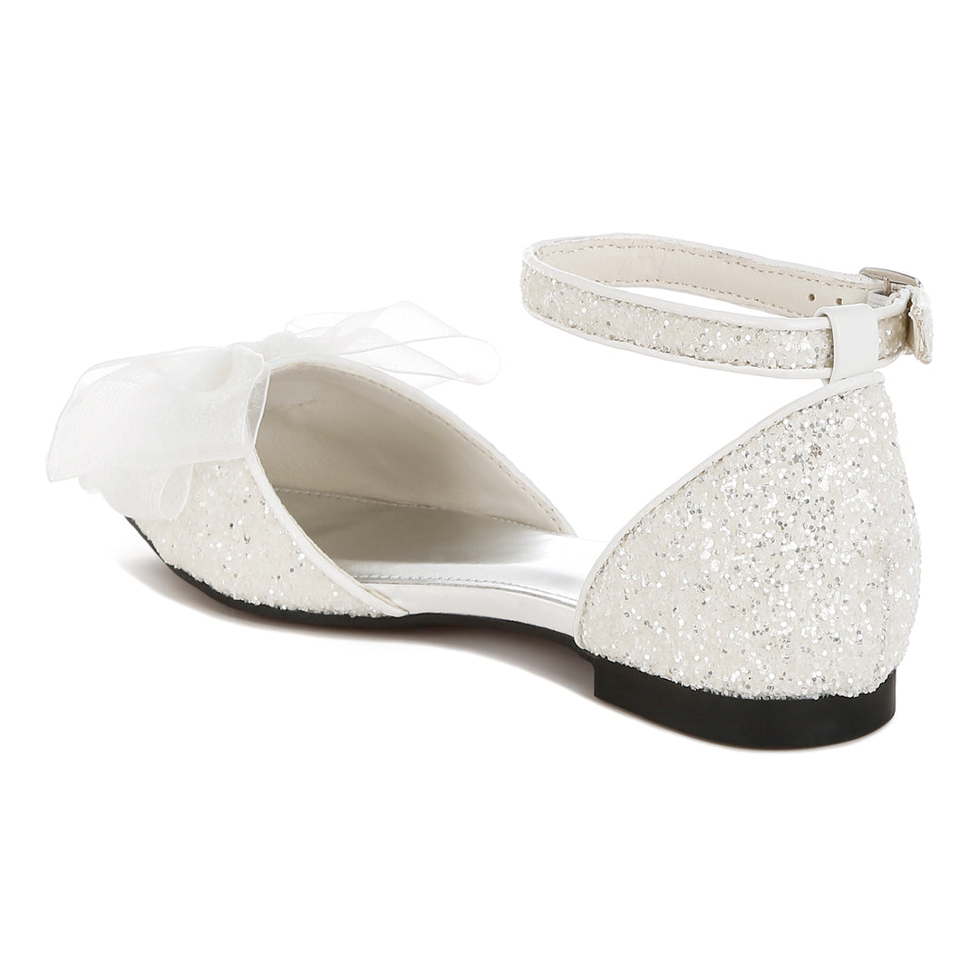 sheer bow detail glitter flat sandals#color_white