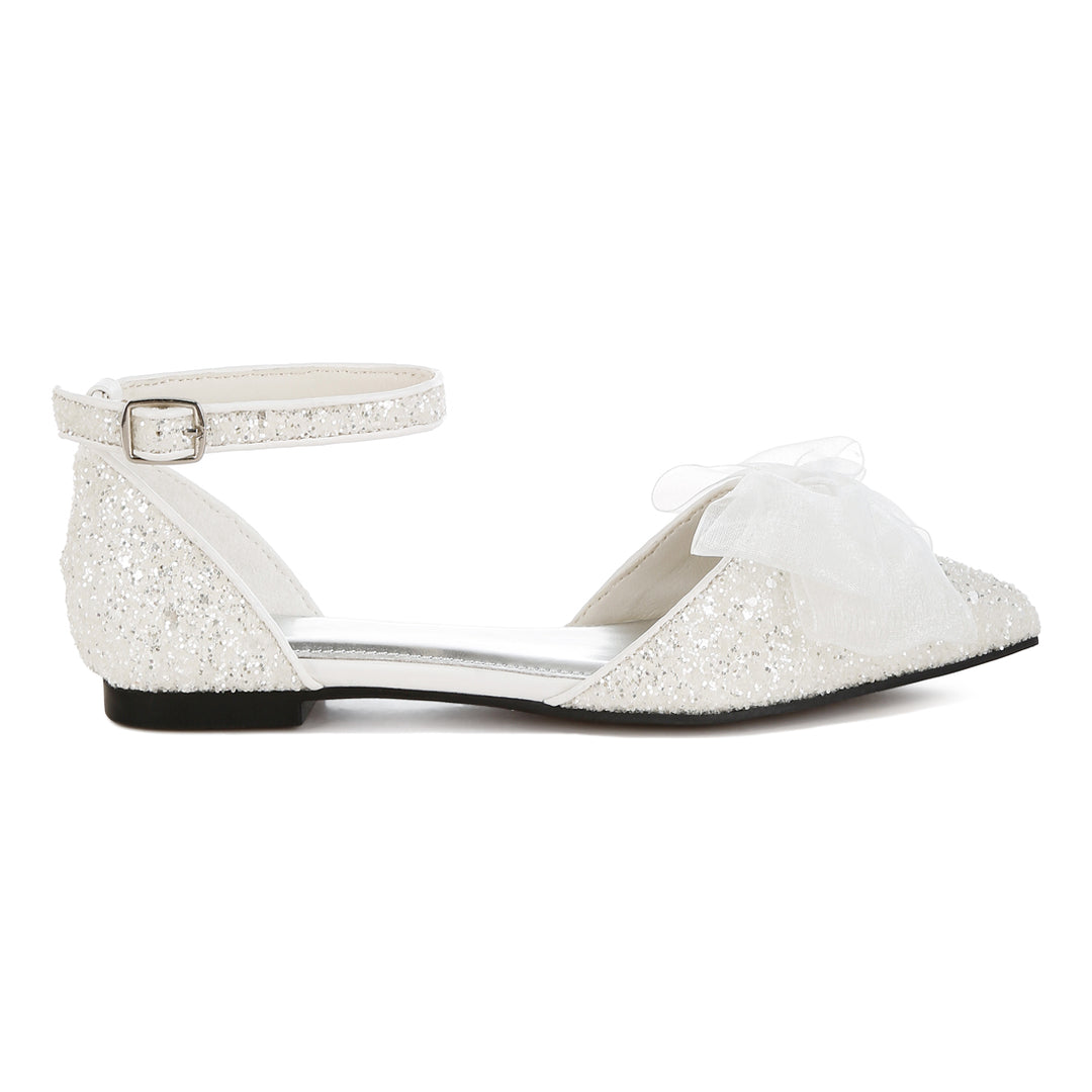 sheer bow detail glitter flat sandals#color_white