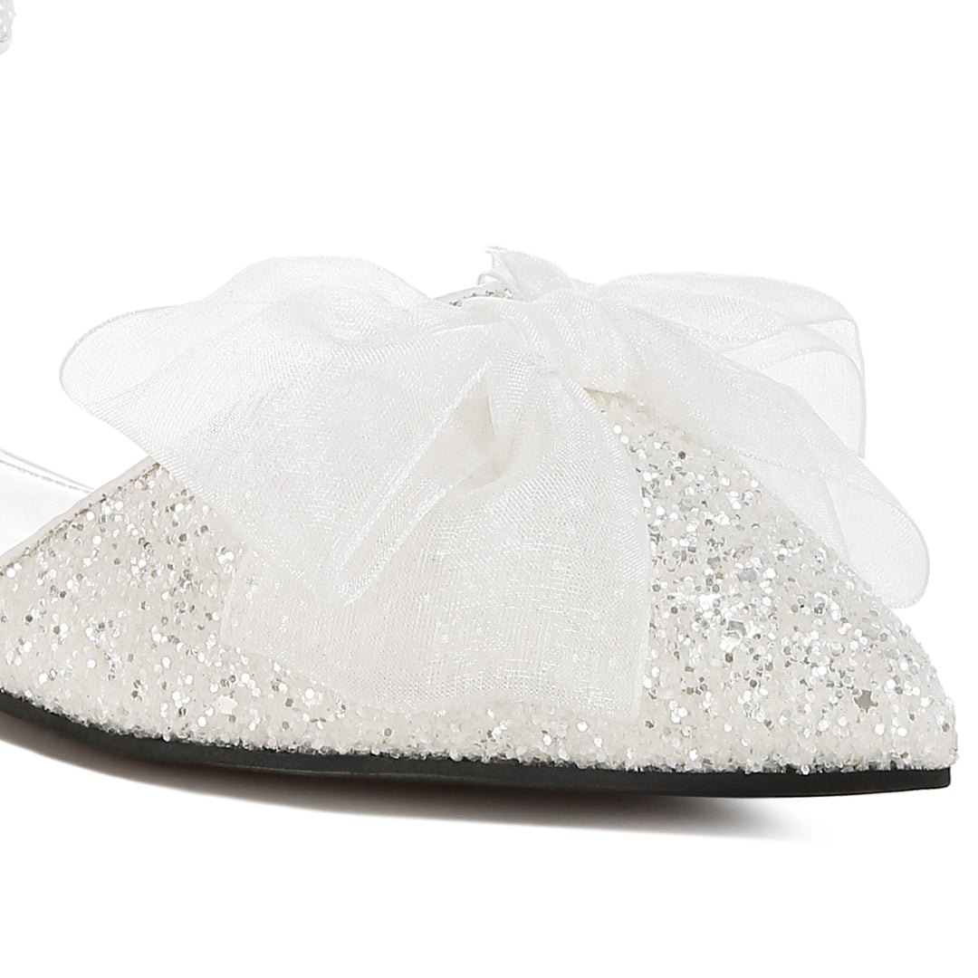 sheer bow detail glitter flat sandals#color_white