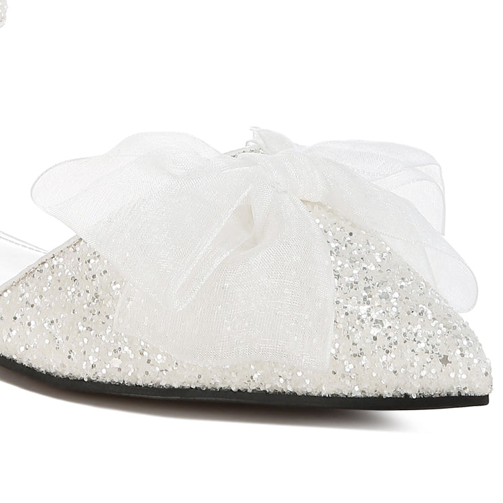 sheer bow detail glitter flat sandals#color_white