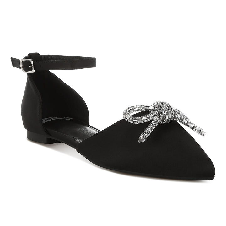 rhinestone detail bow flat sandals#color_black