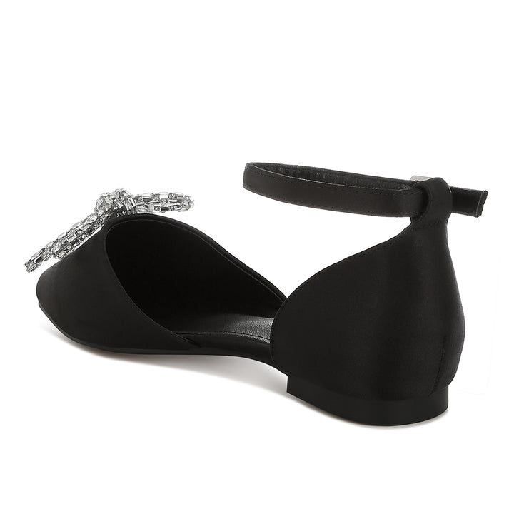 rhinestone detail bow flat sandals#color_black