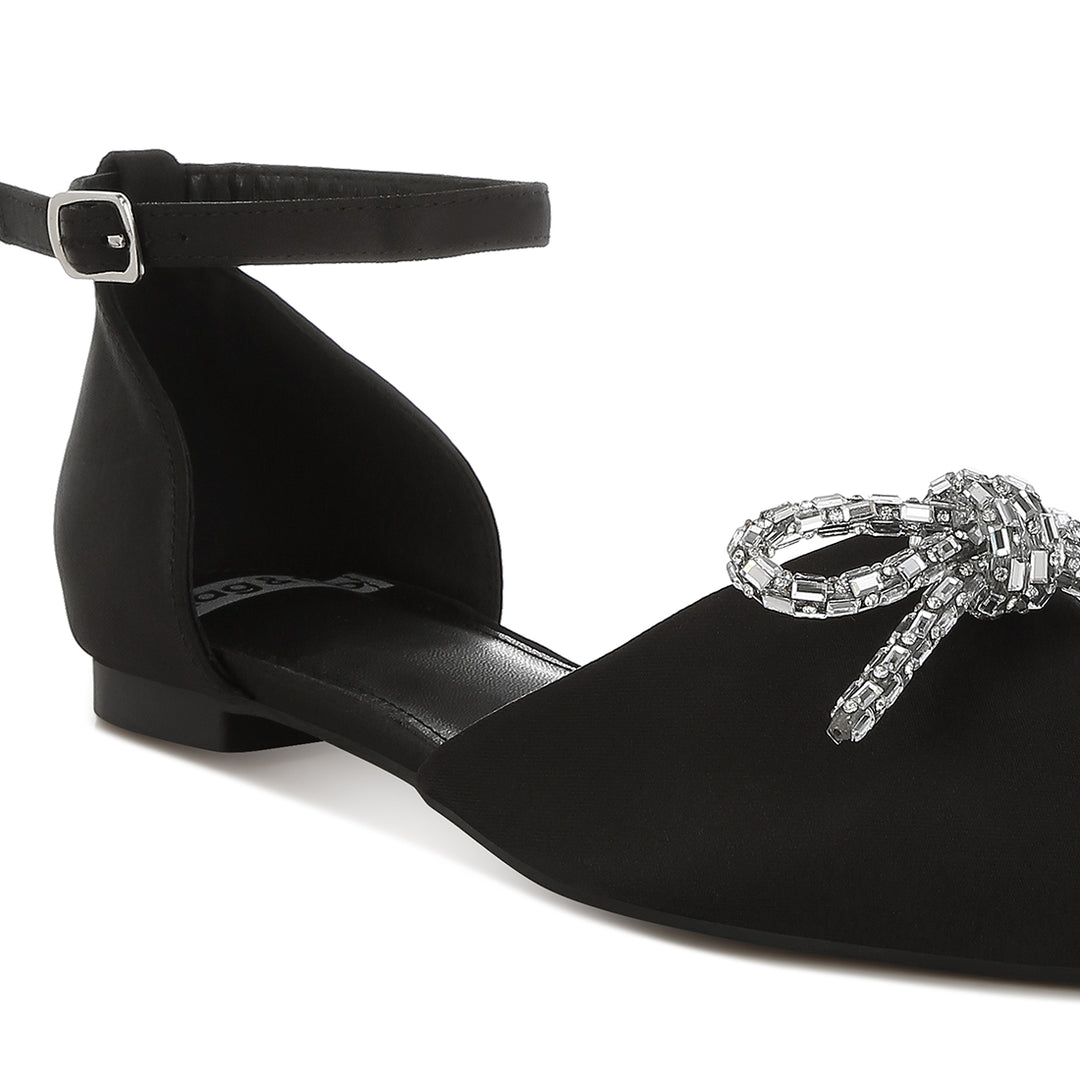 rhinestone detail bow flat sandals#color_black