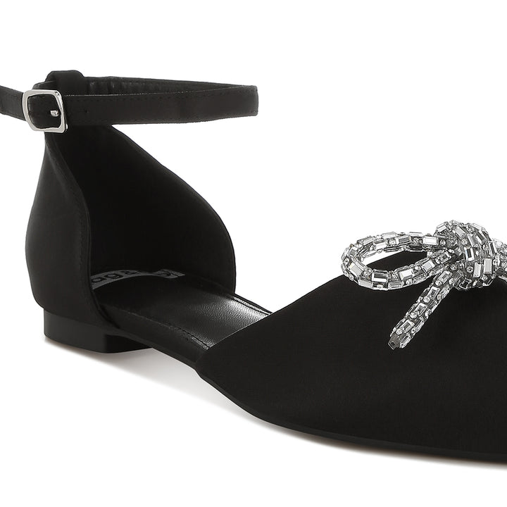 rhinestone detail bow flat sandals#color_black
