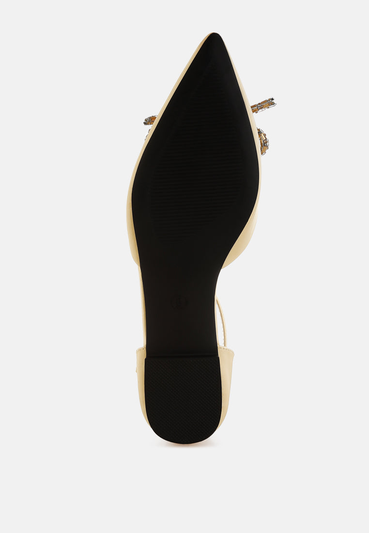 women rhinestone detail bow flat sandals#color_gold