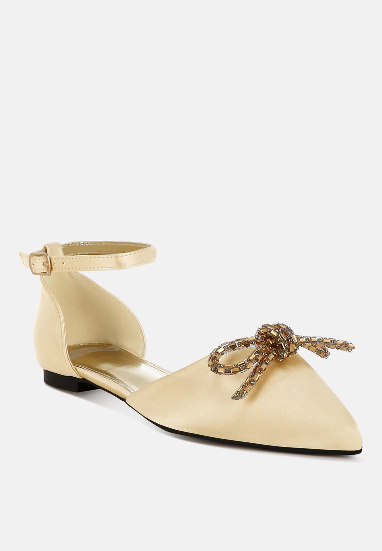 women rhinestone detail bow flat sandals#color_gold