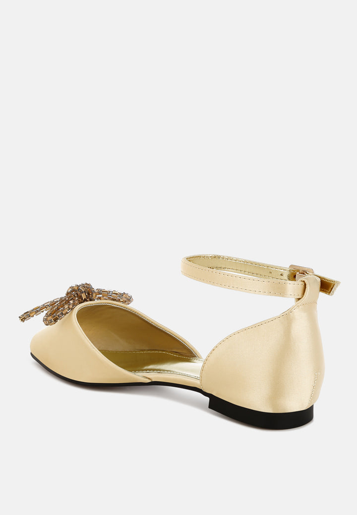 women rhinestone detail bow flat sandals#color_gold