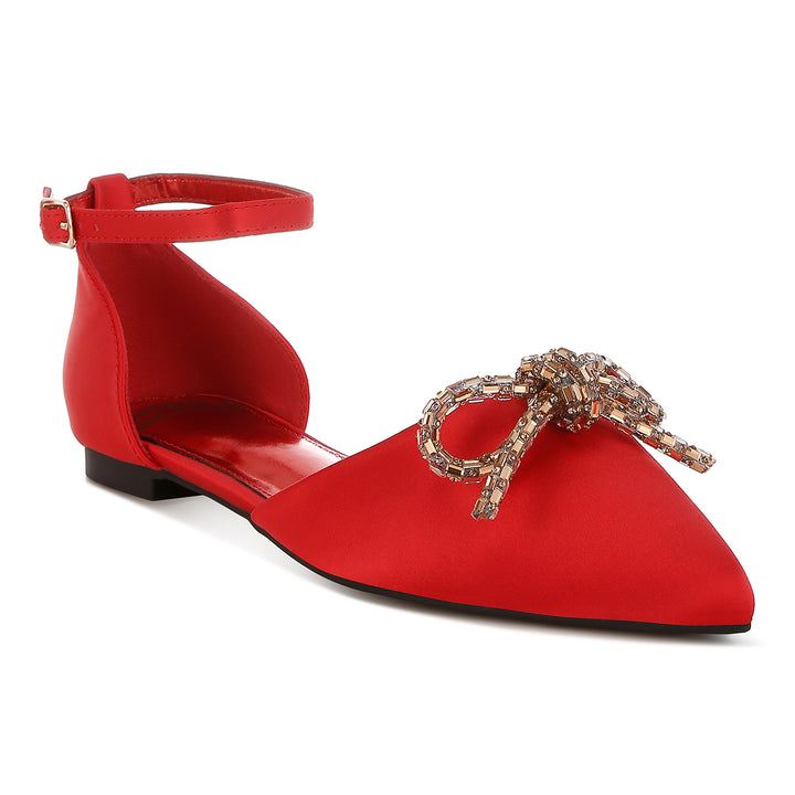rhinestone detail bow flat sandals#color_red