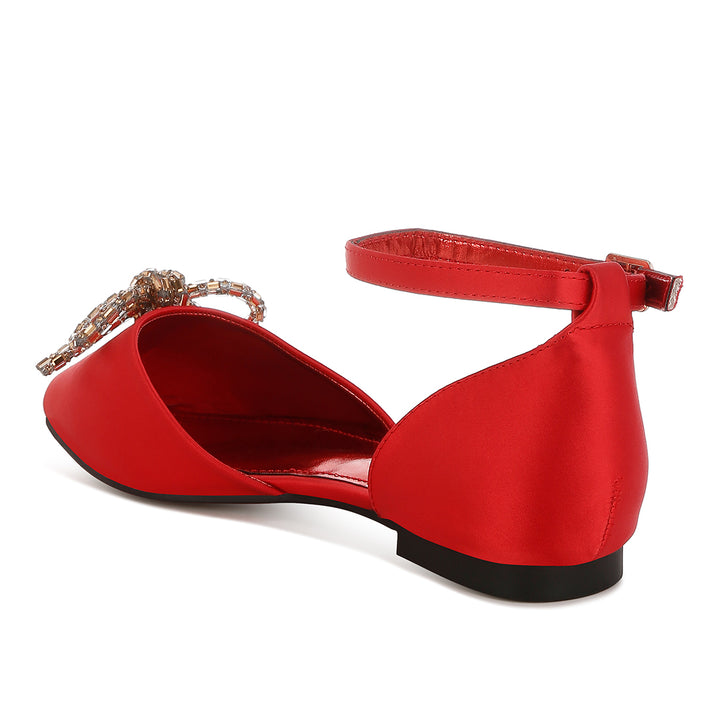 rhinestone detail bow flat sandals#color_red