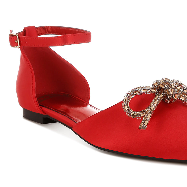 rhinestone detail bow flat sandals#color_red