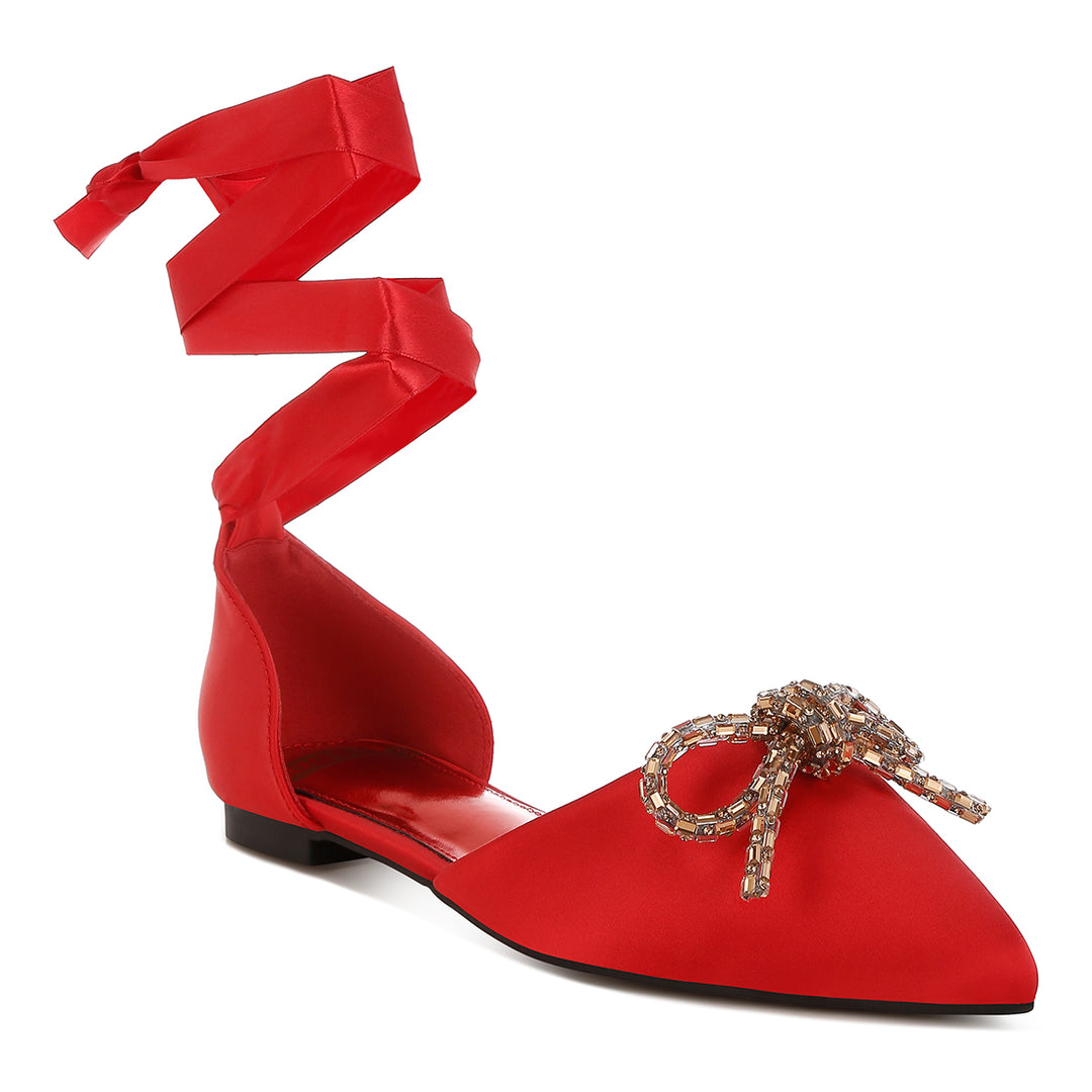 rhinestone detail bow flat sandals#color_red