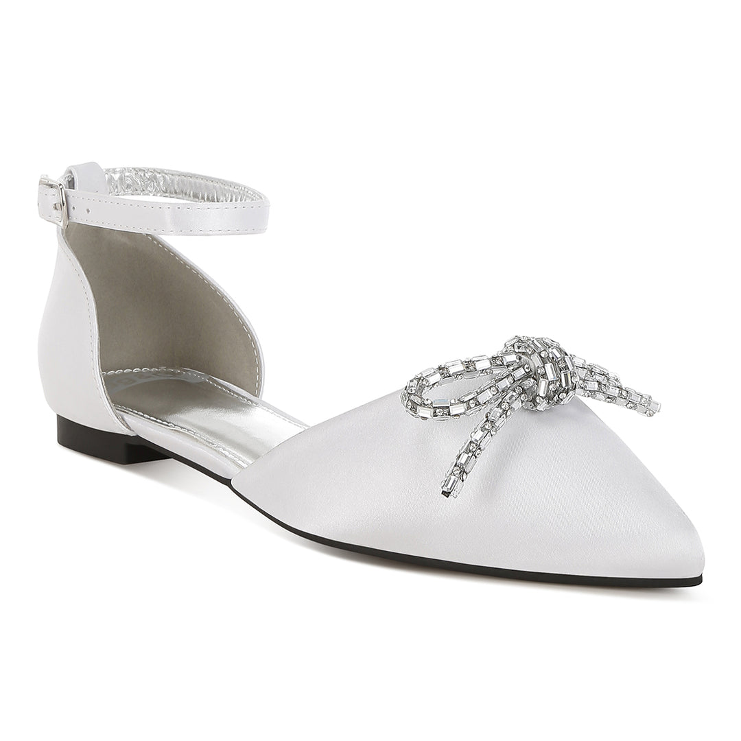 rhinestone detail bow flat sandals#color_white