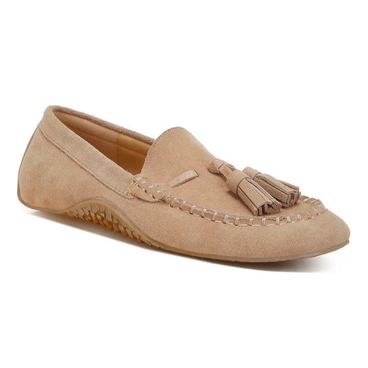 suede round toe tassel loafers
#color_beige