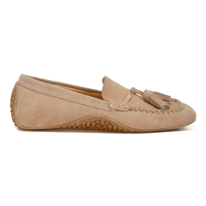 suede round toe tassel loafers
#color_beige