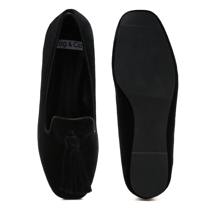 iconic tassel detail velvet loafers#color_black