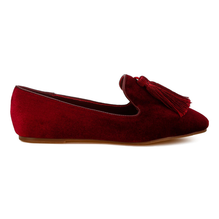 iconic tassel detail velvet loafers#color_burgundy