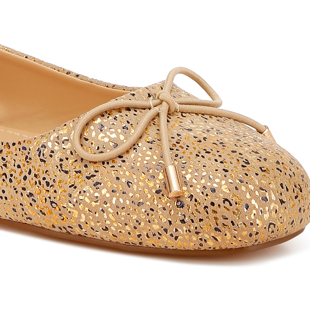 bow detail embossed suede ballerinas#color_gold