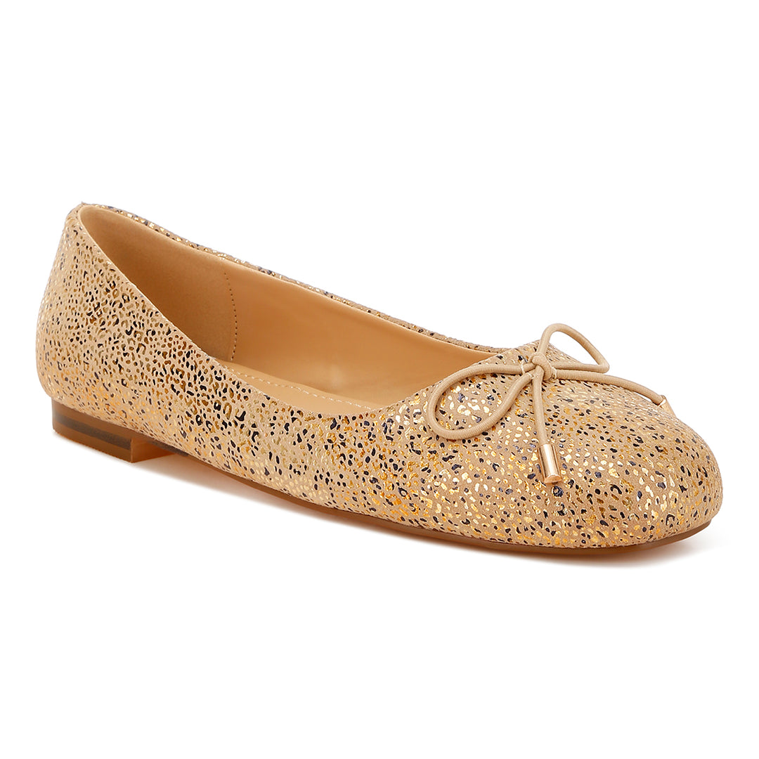 bow detail embossed suede ballerinas#color_gold