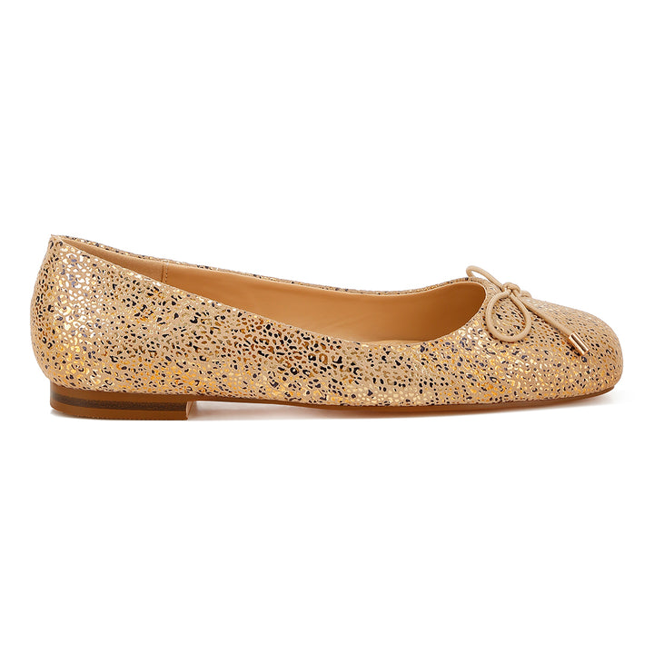 bow detail embossed suede ballerinas#color_gold
