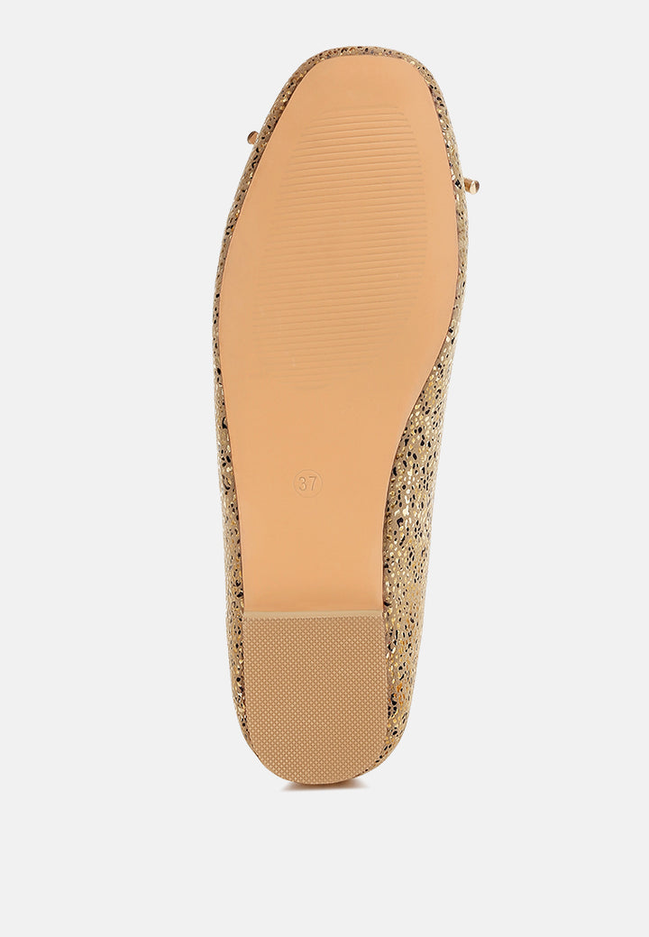 women bow detail embossed suede ballerinas#color_gold