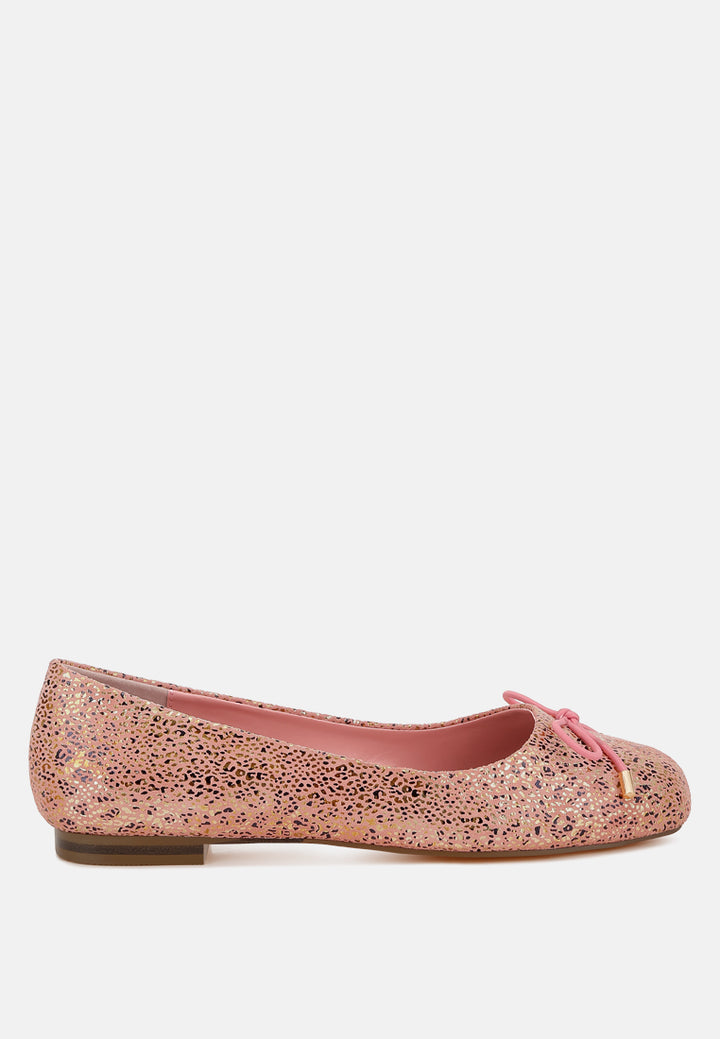 women bow detail embossed suede ballerinas#color_pink