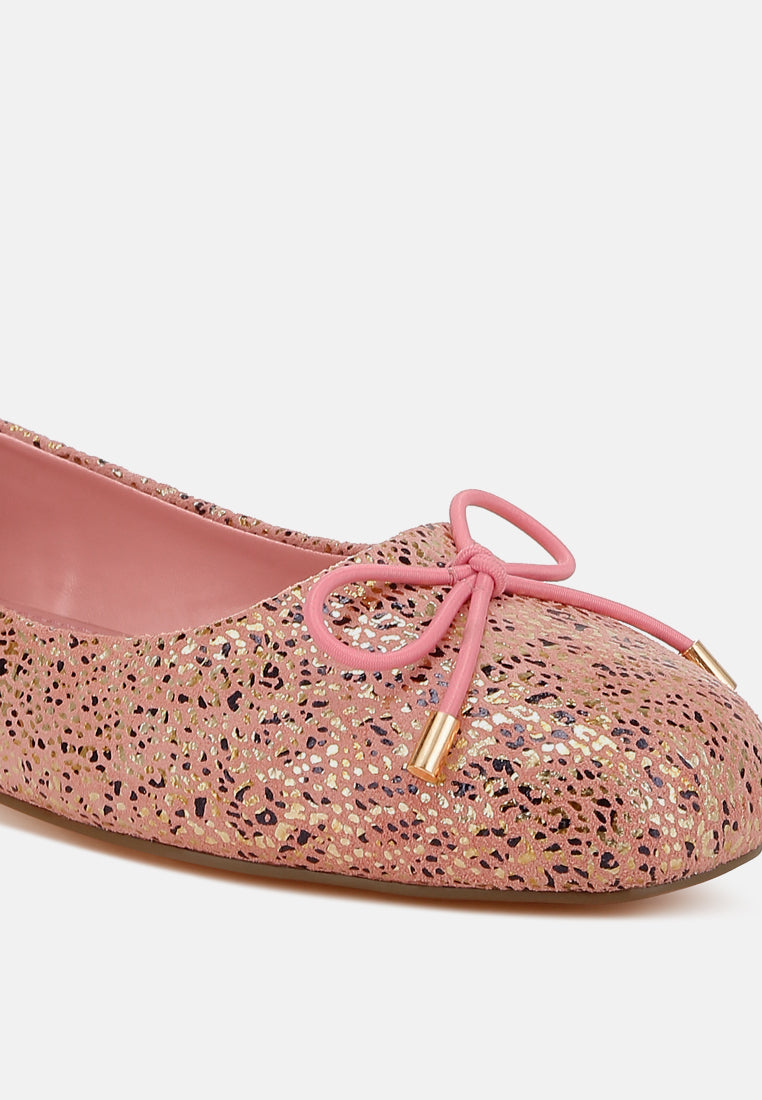 women bow detail embossed suede ballerinas#color_pink