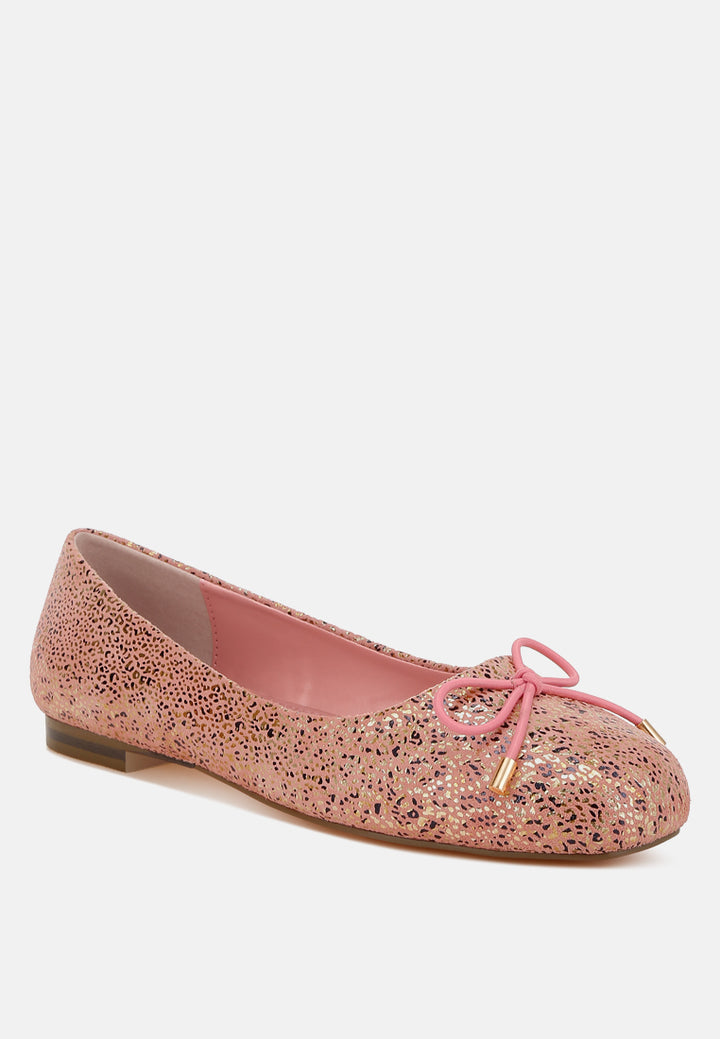 women bow detail embossed suede ballerinas#color_pink