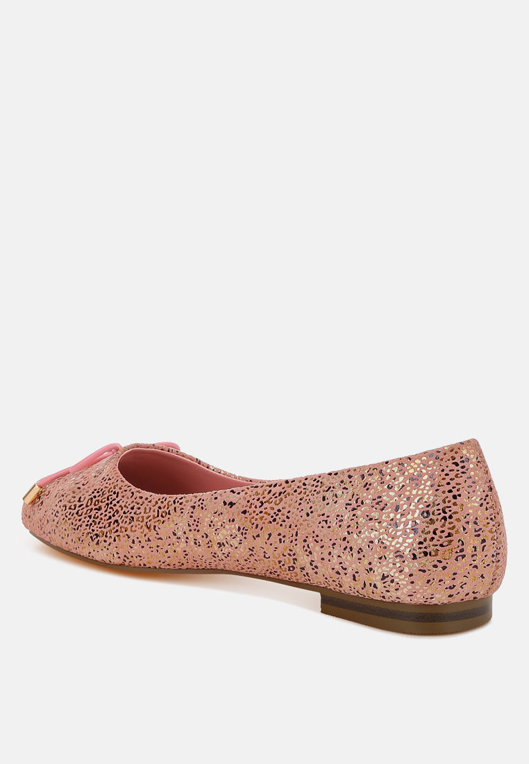 women bow detail embossed suede ballerinas#color_pink