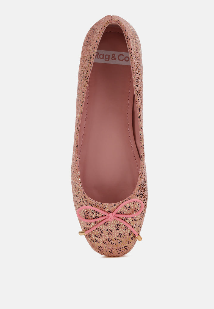 women bow detail embossed suede ballerinas#color_pink
