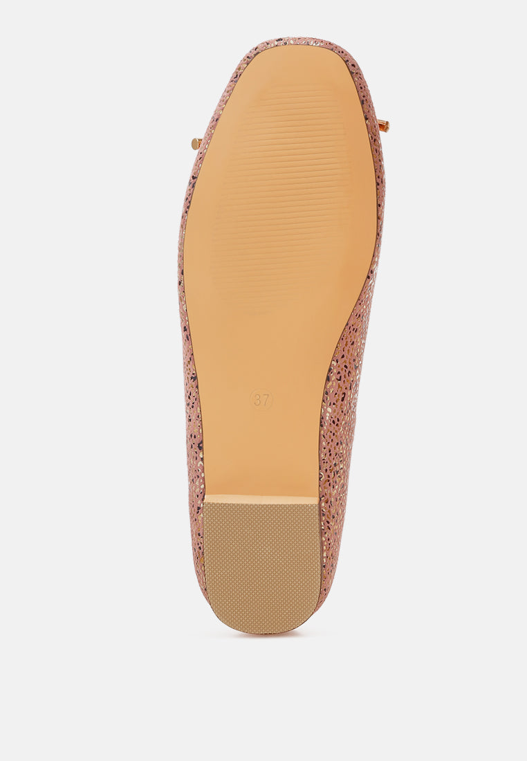 women bow detail embossed suede ballerinas#color_pink