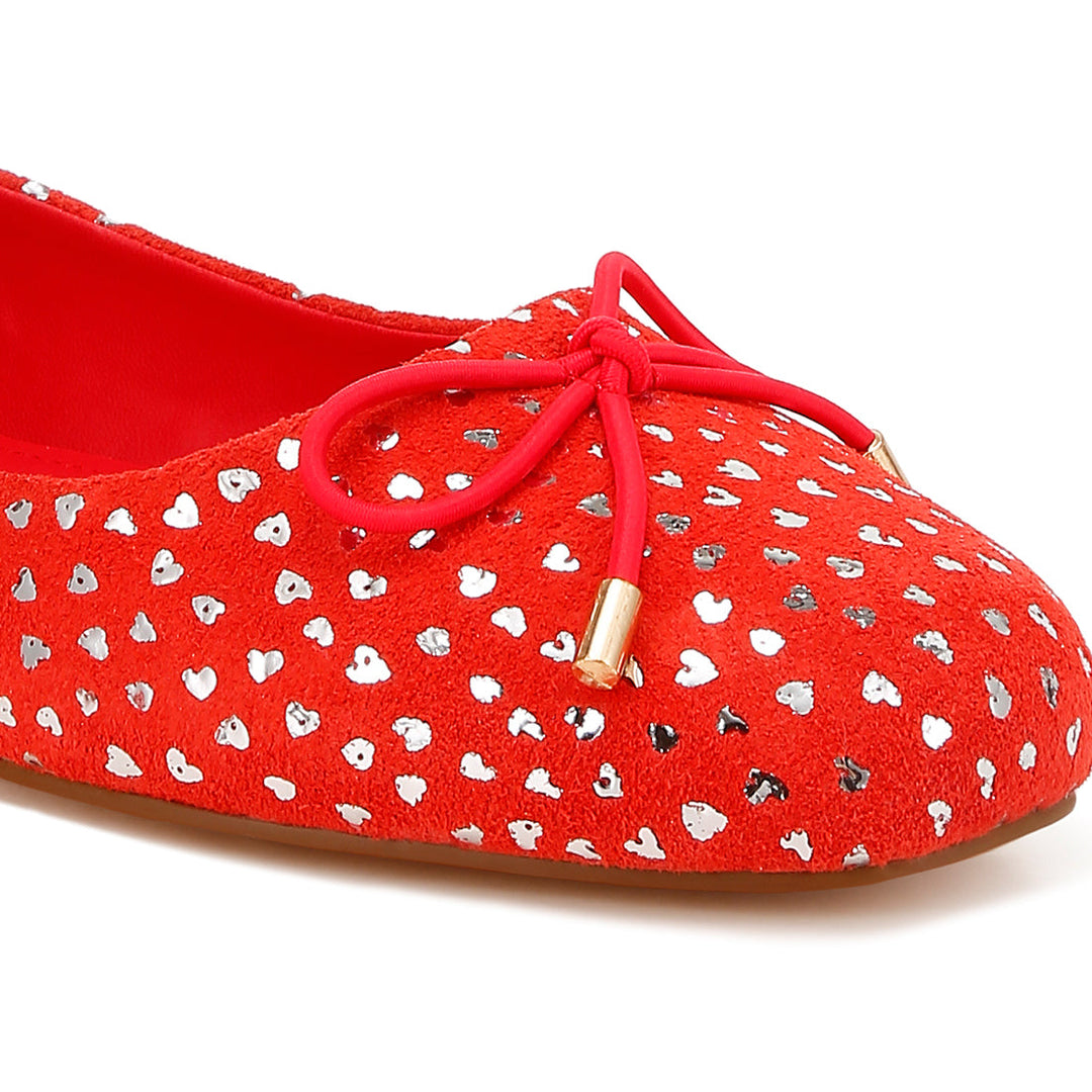 bow detail embossed suede ballerinas#color_red