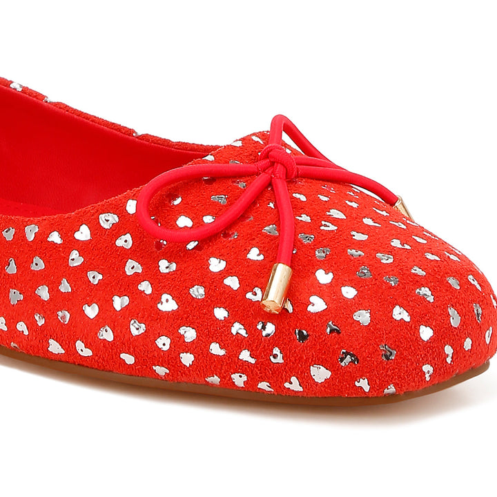 bow detail embossed suede ballerinas#color_red