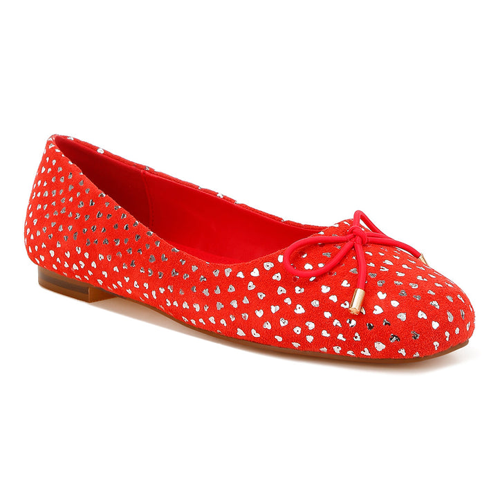 bow detail embossed suede ballerinas#color_red