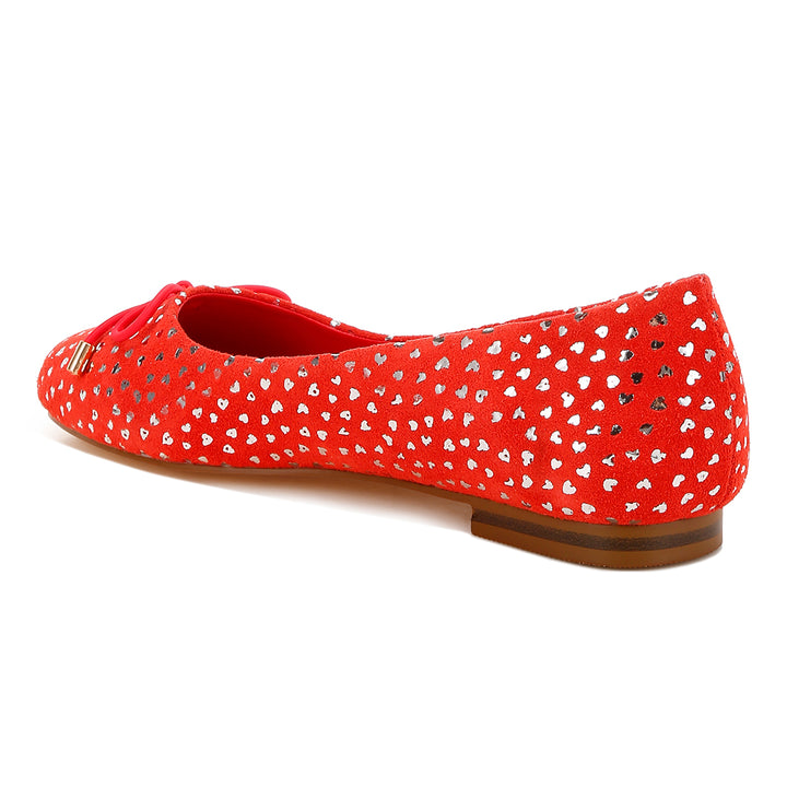 bow detail embossed suede ballerinas#color_red